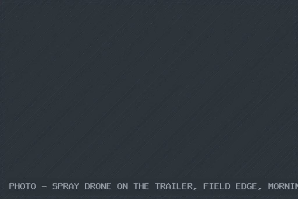 PHOTO - SPRAY DRONE ON THE TRAILER, FIELD EDGE, MORNING LIGHT